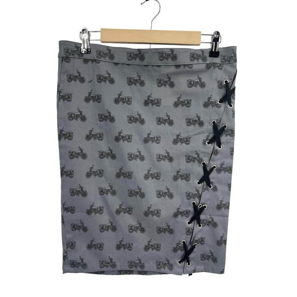 Switchblade Stiletto Motorcycle Print Pencil Skirt L NWT Goth Grunge USA Made